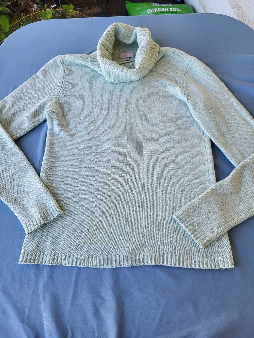 Benedetta B. Light Sage Green Knit Turtleneck Sweater